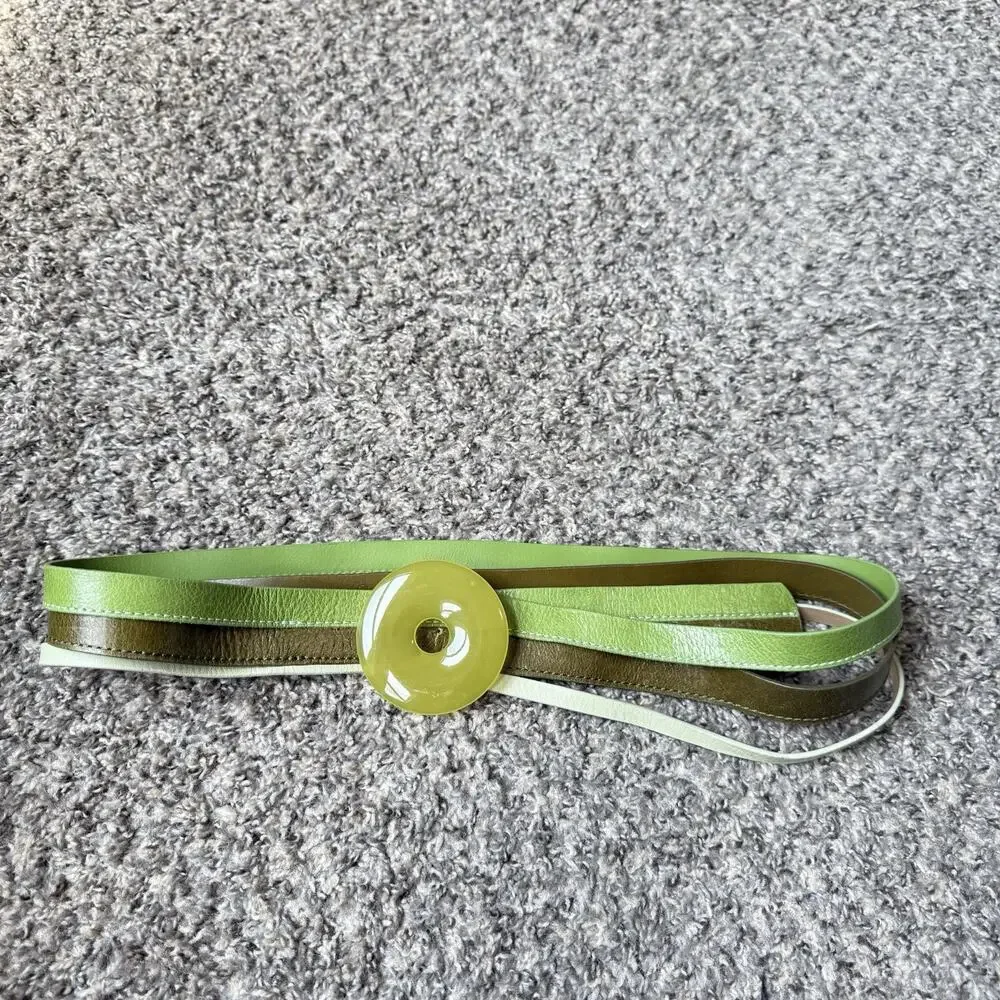Solar Green Multi Strap Wide Waist Belt Sz M Artsy Bold Statement Leather New